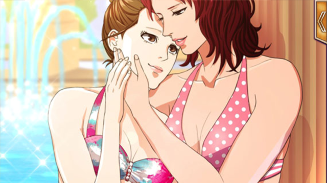 Two femme looking people in bathing suits cuddling each other.
