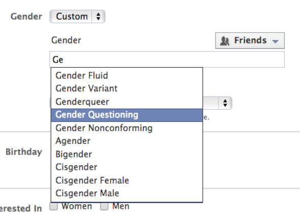 Facebook gender select screen.